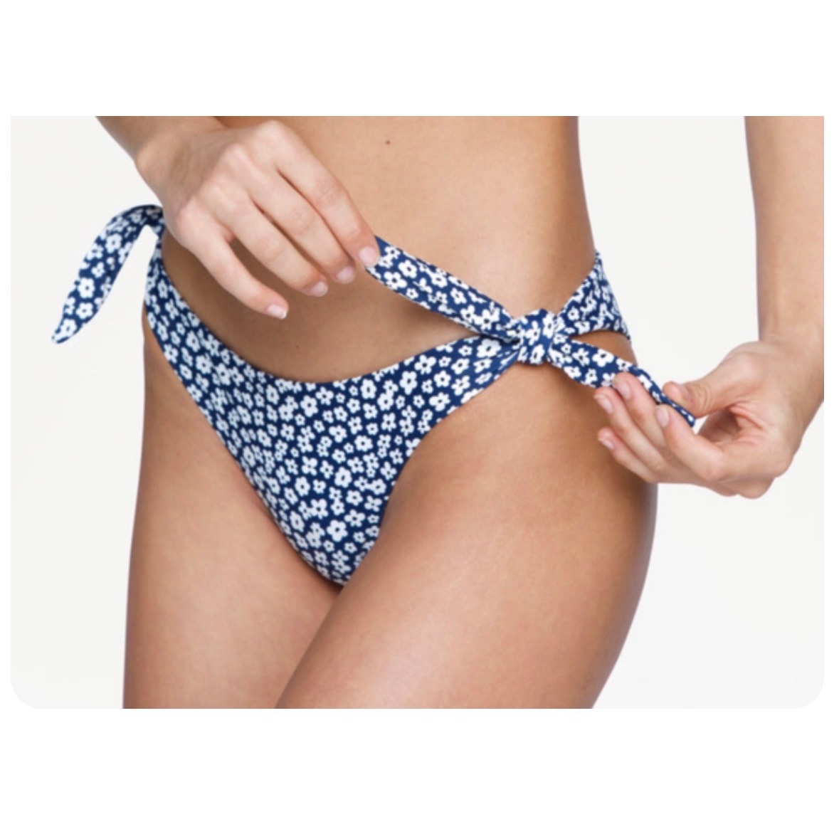 New Mikoh Bikini Bottom Valencia Tie Cheeky Women Small Floral Navy Blue White — image 3 of 8